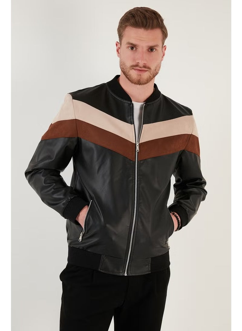 Buratti Slim Fit Color Blocked College Collar Bomber Coat Men's Coat 5718909 - Image 4